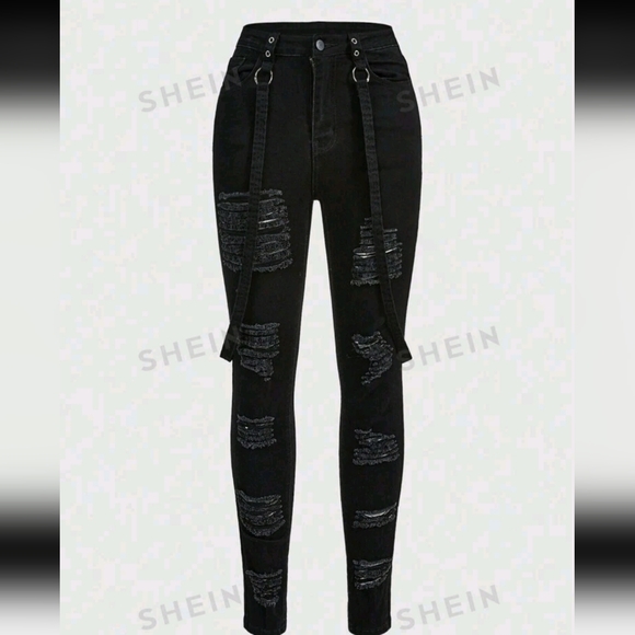 🧿ROMWE Grunge Punk High Waisted Skinny Jeans - Picture 1 of 4